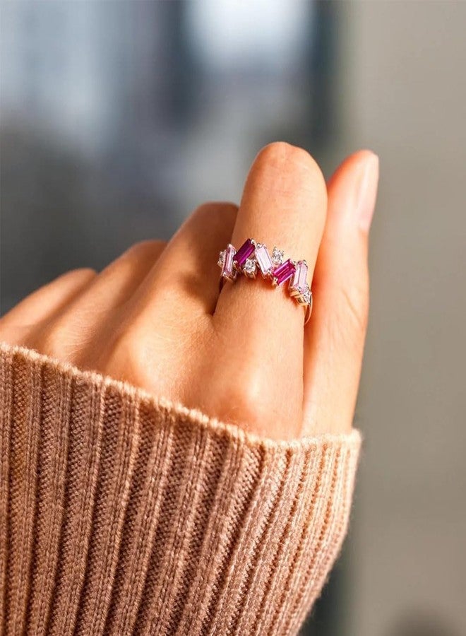 LUDKCCIR Pink Self Love Ring for Women, Nobody Has It All Together S925 Plated with 18 K Irregular Band Ring CZ Cubic Zirconia Inspirational Jewelry Gift, All Your Broken Pieces Make You Beautiful(PP 10) - Image 3